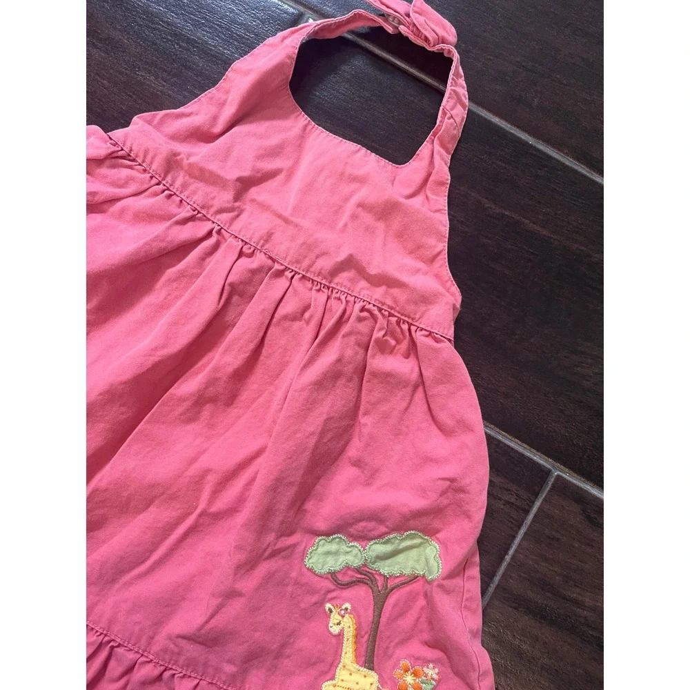 Gymboree Baby Girls Pink Giraffe Embroidered Halter Ruffle Dress 3-6 Months